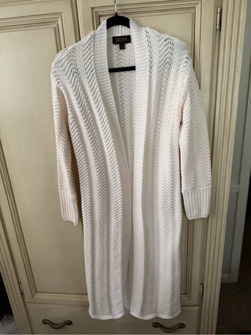 TRUTH Open-Front Long Cream Knit Cardigan Sweater